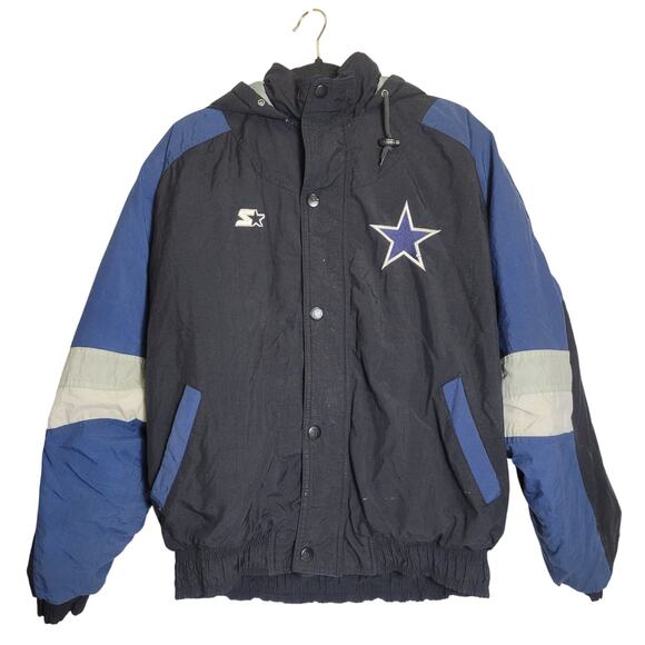 Starter Dallas Cowboys Puffer Coat Jacket Full Zip Vintage NFL Black Mens Med - Picture 1 of 14